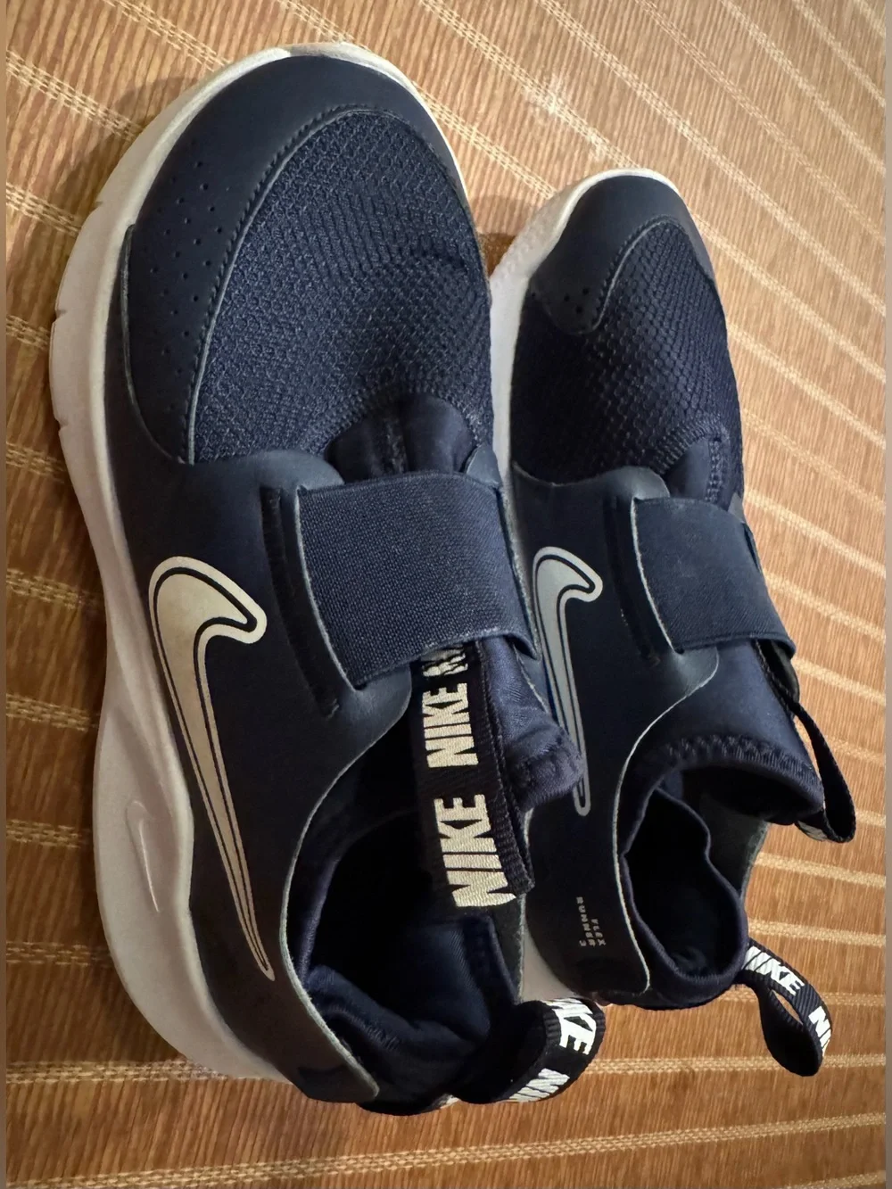 Nike Girls Navy and White Slip-On Sneakers with Logo Strap